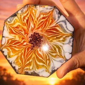 Orange Flower Bloom Coaster Set of 4